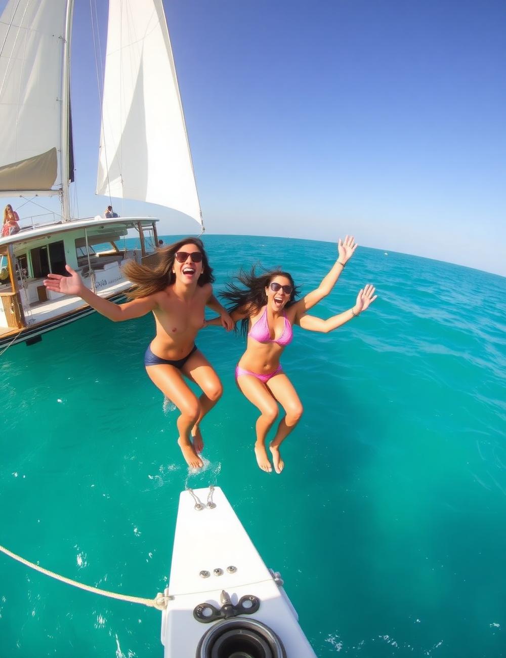 Friends jumping in